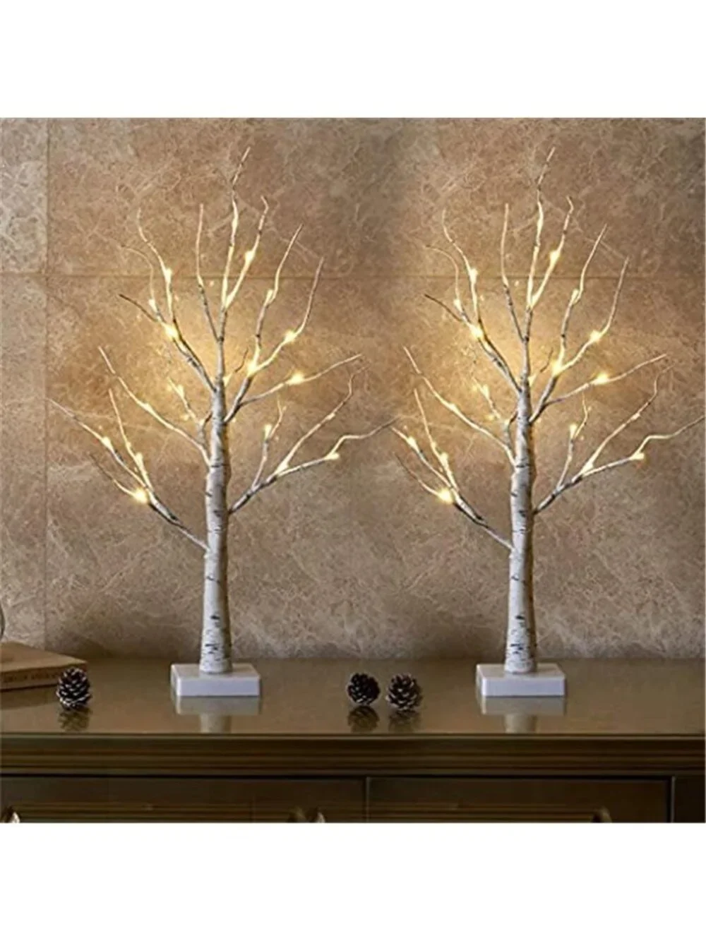 LED Birch Tree Light 2FT Table Decor USB Battery Timer Warm White Branches